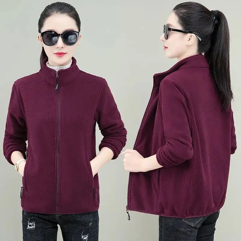 

2025 женская флисовая верхняя одежда большого размера 4XL, зимняя женская спортивная рубашка с воротником-стойкой, пальто, корейская женская бархатная куртка с длинными рукавами