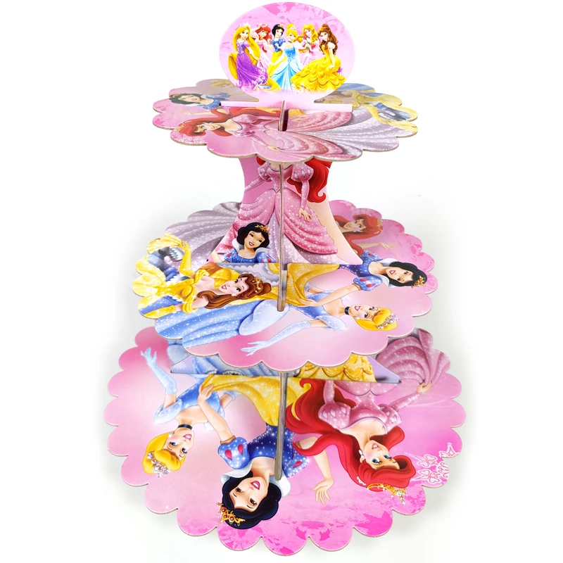 1set/lot Snow White Cinderella Aurora Ariel Jasmine Rapunzel Princess Theme Birthday Party Cartoon Design Paperboard Cake Stand