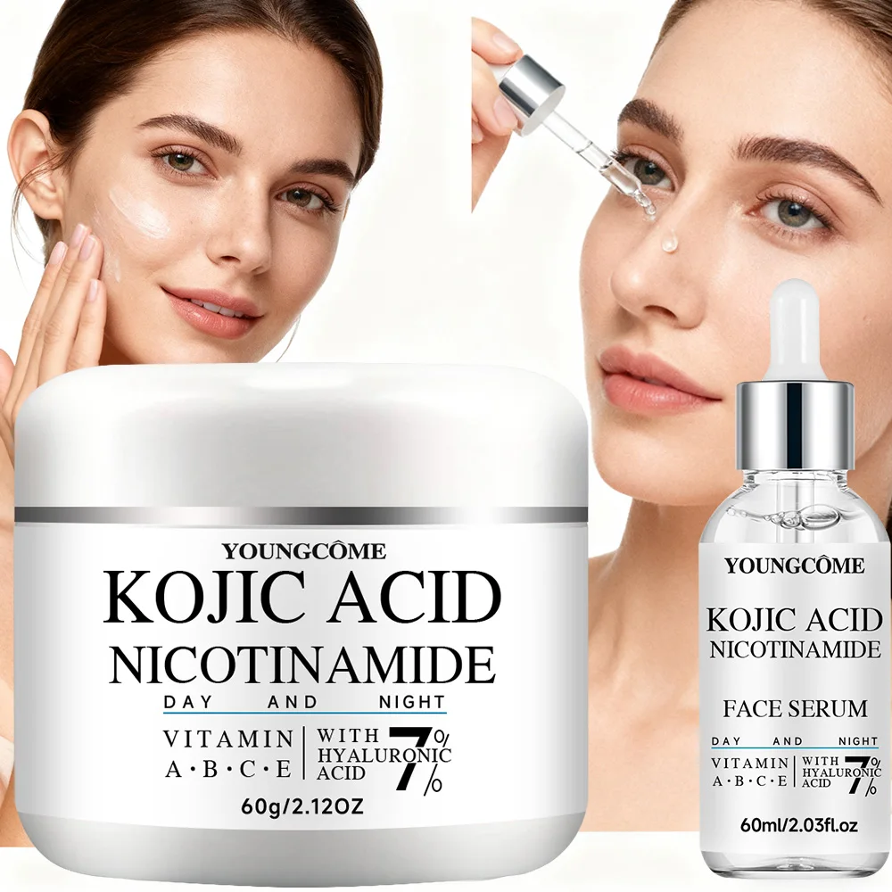 Kojic Acid Whitening Anti Freckle Skin Care Set Face Toner Serum Cream Brighten Moisturizing Spot Removal Fade Blemish Melasma