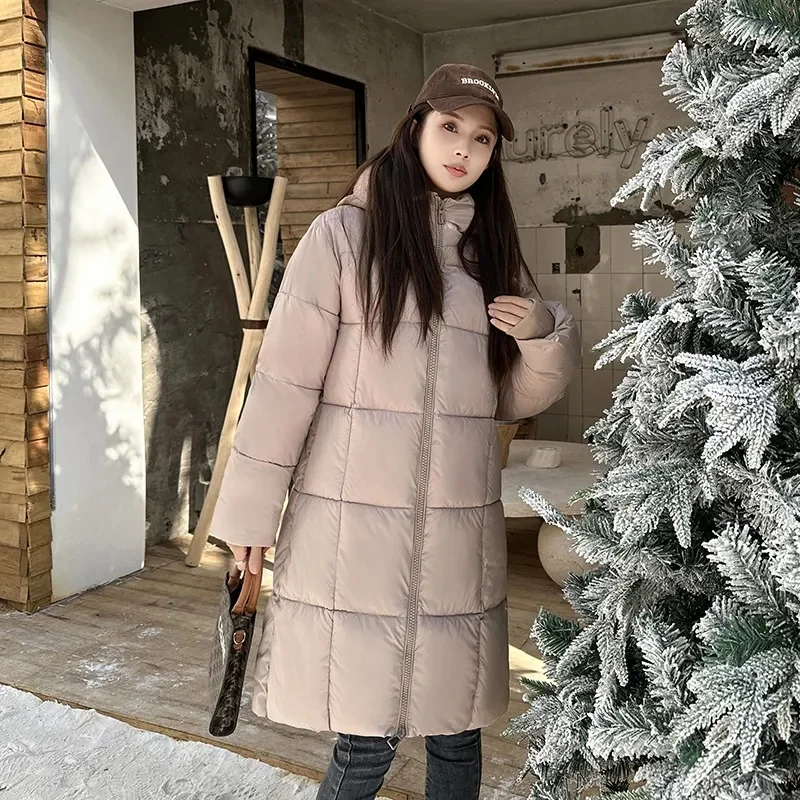 Parkas largas con capucha para mujer, abrigo grueso de algodón acolchado a prueba de viento, ropa de nieve suelta informal, Invierno