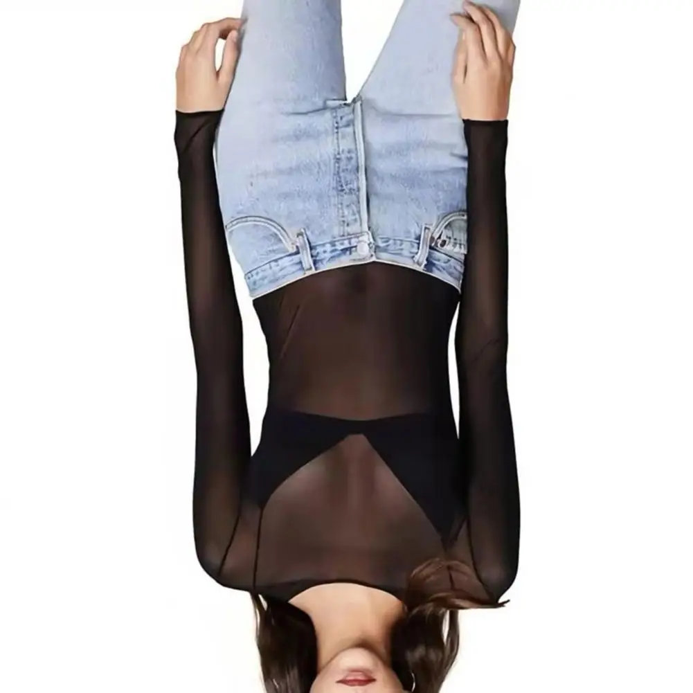 

2025 Прозрачные топы с круглым вырезом, сетчатая рубашка, сексуальный сетчатый пуловер, топы с круглым вырезом и длинными рукавами, клубная футболка для женщин, прозрачная для панк