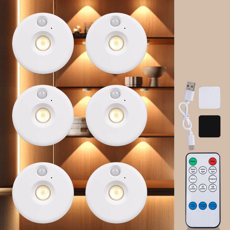 PIR Motion Sensor LED Under Cabinet Lamp Dimmable Rechargeable Night Light Stairs Closet Room Aisle Tube Bar Detector Bulb