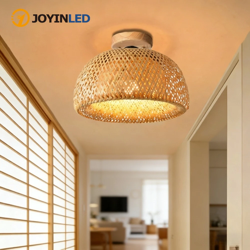 

JOYINLED Modern Simple Bamboo Ceiling Lights Chinese Style Hand Woven E27 for Living Room Dining Room Lighting Home Deco
