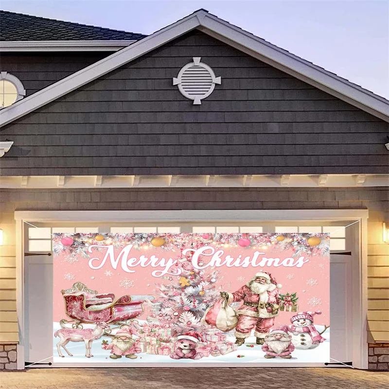 Pink Christmas Banner Party Decorations, Halloween Backdrops, Outdoor Hanging, Garage Backdrops