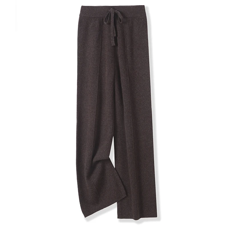 Pantalon tricoté en laine mérinos pour femme, à lacets, à la mode, chaud, nouveau, automne, hiver, 100%, 2024