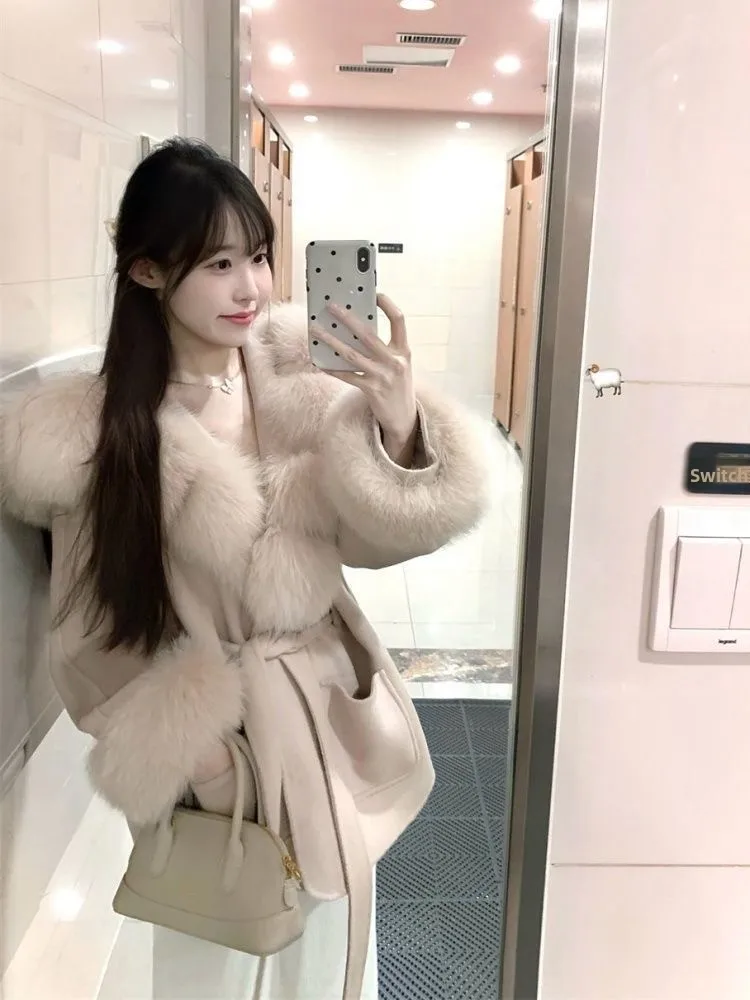 

Ladies' Casual Faux Fur Coat Soft Sle Anti-Aging Hooded Woolen Jaet Versatile Winter Outerwear Ele Long Sve Coat