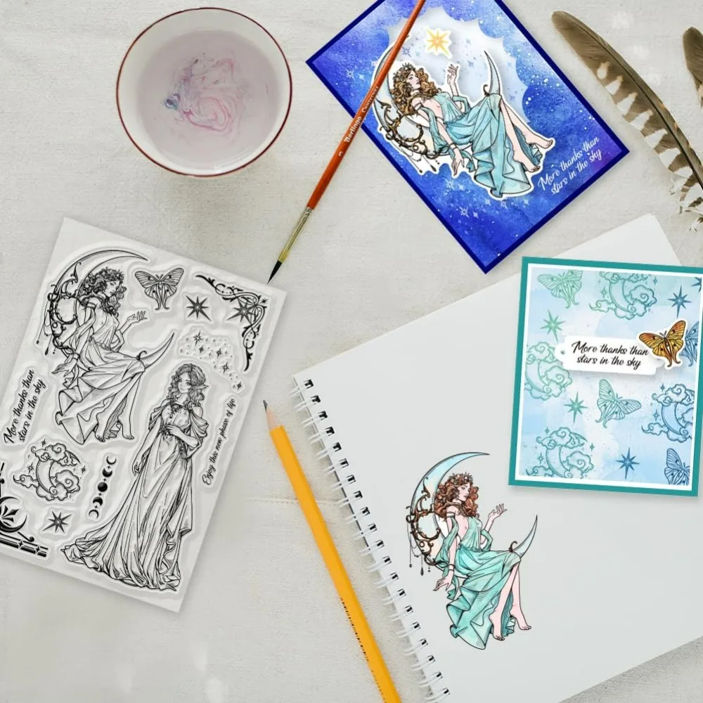 Magic Moon Goddess Clear Stamp Vintage Clear Rubber Stamps Star Border Silicone Stamps for DIY Scrapbooking Photo Album