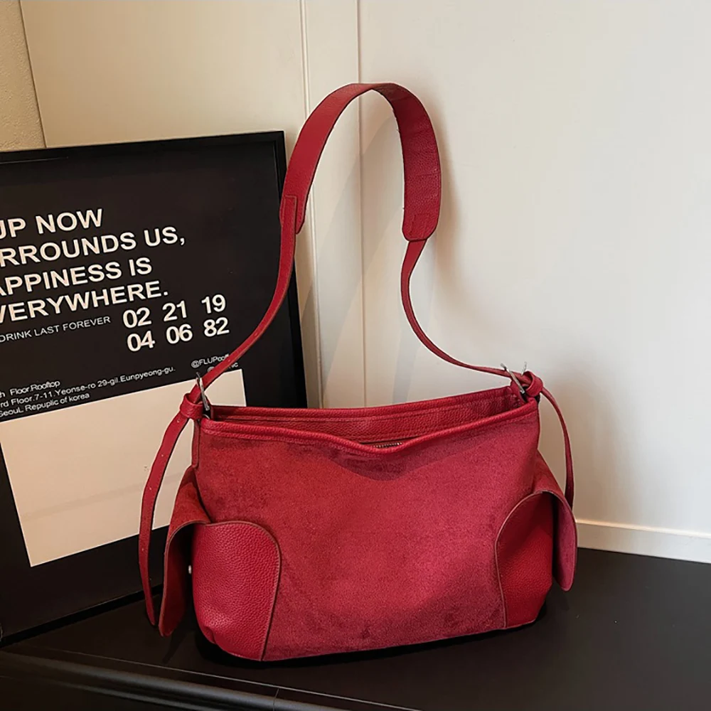 

Women's Suede Patchwork Tote Bag Large Capacity Versatile All-Match One Shoulder Bags Daily Commute Solid Color Crossbody Packs
