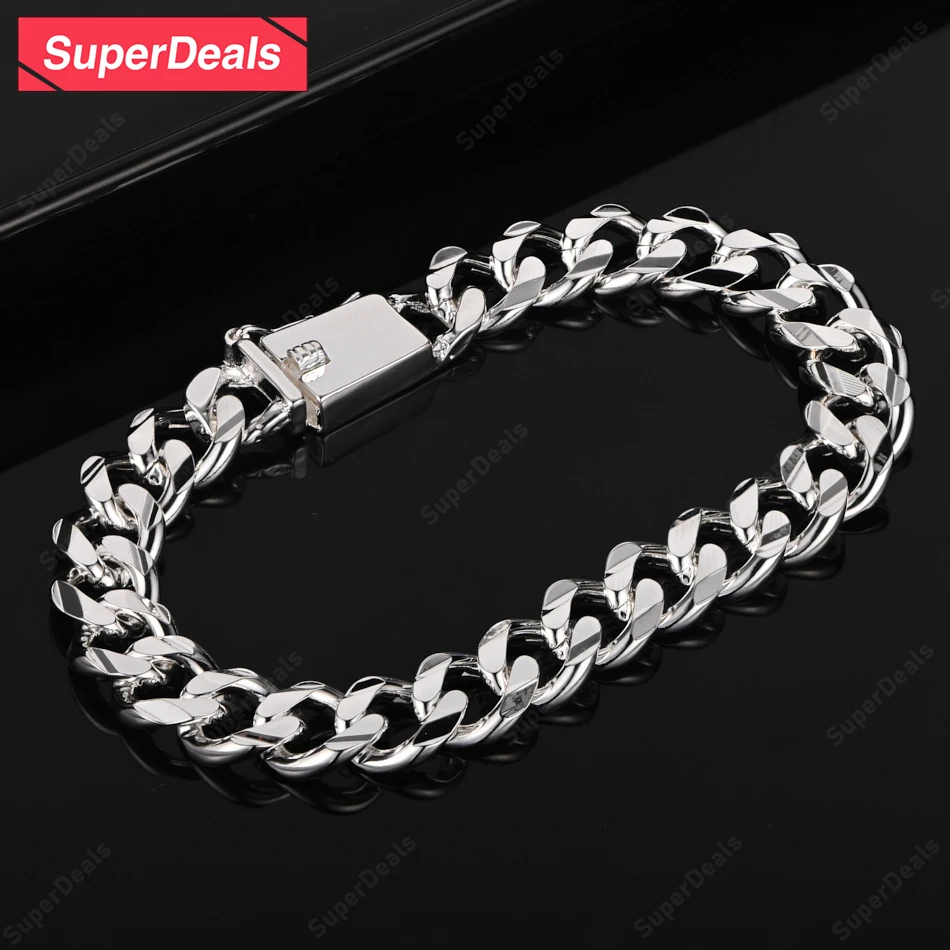 

SuperDeals 10mm Cuban Chain 925 Sterling Silver Bracelet Popular Jewelry Women Party Wedding Banquet Birthday Gift Accessories