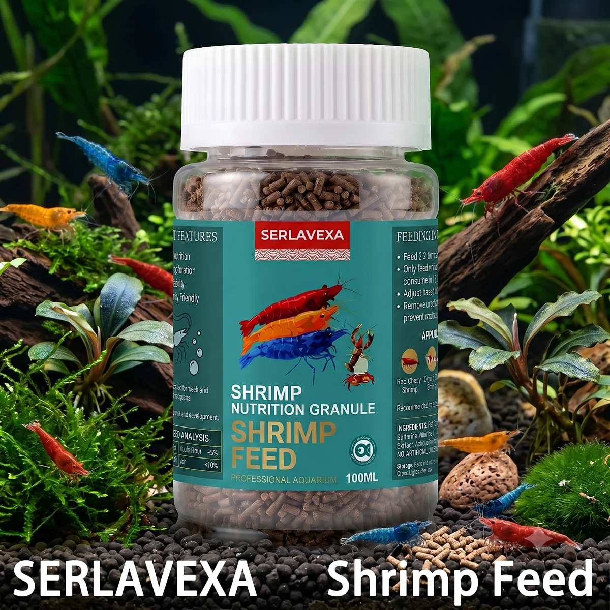 SERLAVEXA Alimento en Gránulos para Camarones, Nutrición Premium para Peceras, Comida para Invertebrados, para Camarones Rojos y Cristal, Promueve la Cuaña