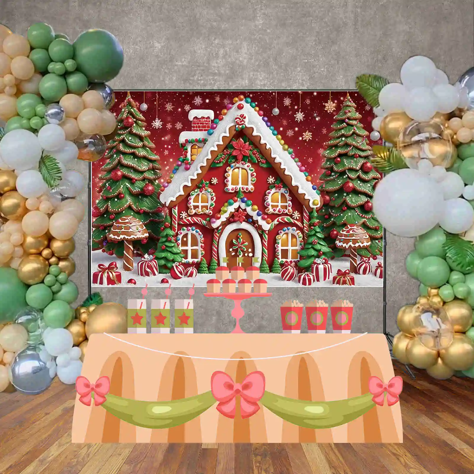 MOON.QG Рождественская елка конфеты тростник фоны детский имбирный Дом мяч 2025 фоны фотография зоны реквизит