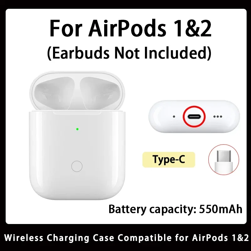 Vervanging van draadloze oplaadcassette voor originele Airpods Pro 1/2/3 generatie, vervanging van de opladerdoos met 【USB Type C】 Opladen