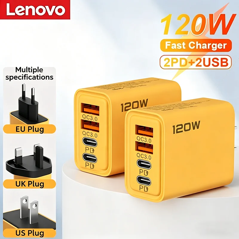 Lenovo 4 Ports USB C PD Fast Charger Quick Charge 3.0 Type C USB Charging Adapter for iPhone 16 15 Samsung Xiaomi Huawei 2026