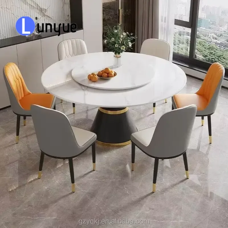 Italian Modern Simple Slate Dining Table Set with Lightweight Luxury Turntable Chairs for Hotel Small Apartment Family