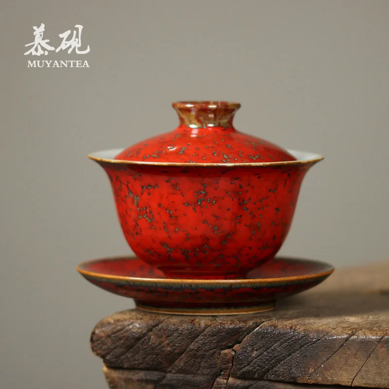 Mutao Kiln-Transformed Gaiwan Cup, Ru Kiln Three-Talents Gaiwan, Coarse Pottery Set, Single Kung Fu Tea Bowl