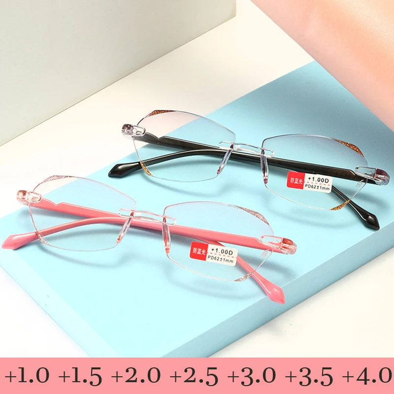 

Rimless Reading Glasses Women Vintage Frameless Diamond Hyperopia Eyeglasses Anti Blue Light Computer Presbyopia Eyewear Diopter