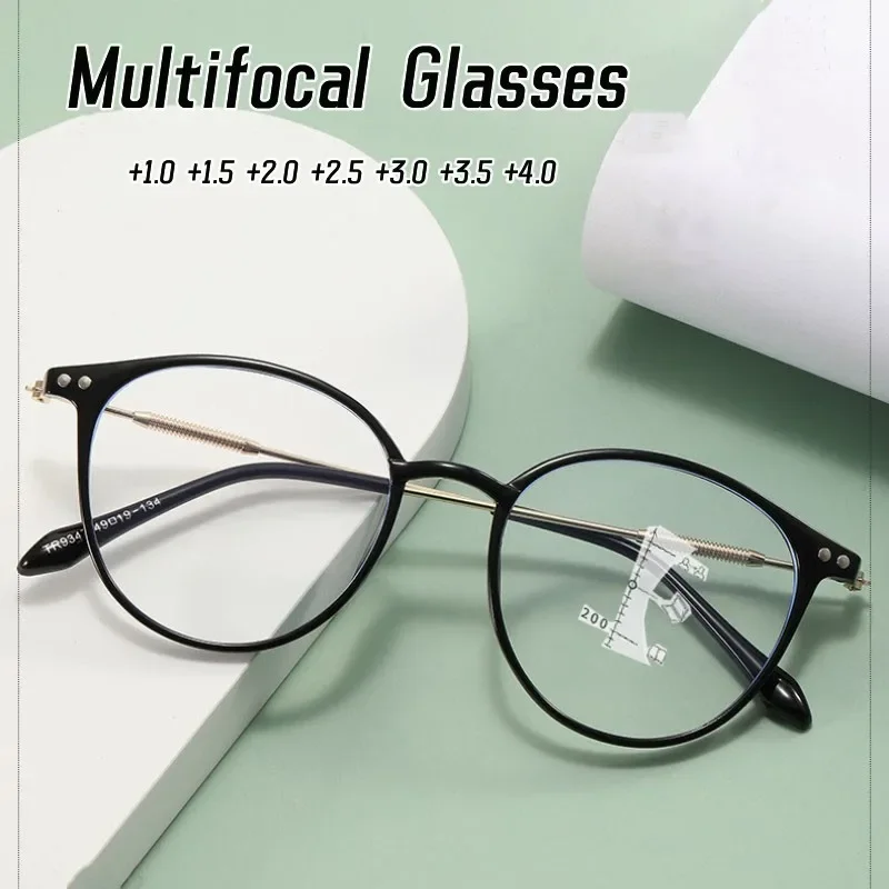 

Luxury Multifocal Reading Glasses New Fashion Blue Light Blocking Eyeglasses Unisex Near Far Presbyopia Prescription Eyewear