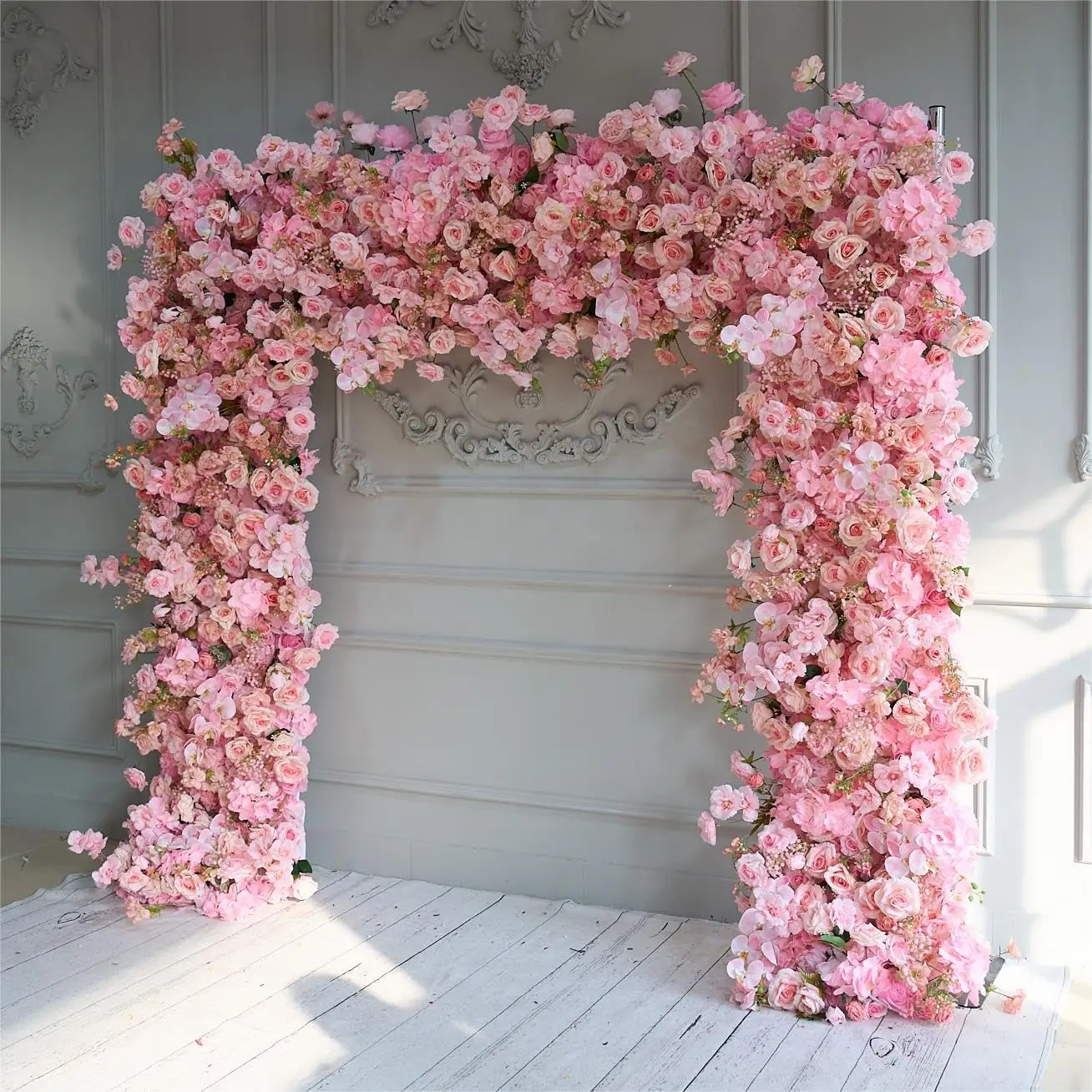 Pink Rose Hydrangea Arrangement Floral Outdoor Wedding Backdrop Flower Arch Frame Decor Event Party stage Props Wedding Decor