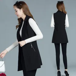 Korean Ladies Slim Blazer Sleeveless Coat 2024 Female Suit Vest Jacket Spring Autumn Women Solid Color Waistcoat Outerwear 4XL