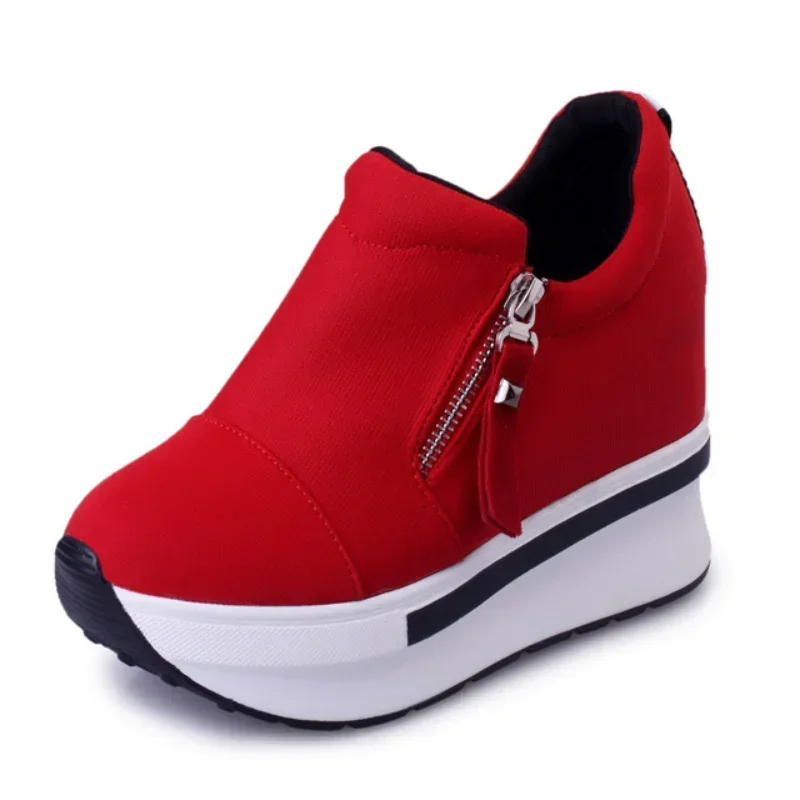 Platform Sneakers Women Red Casual Comfortable Hidden Heel Shoe Black Canvas Shoes Wedge Heels Sneaker Tenis Zapatos Mujer