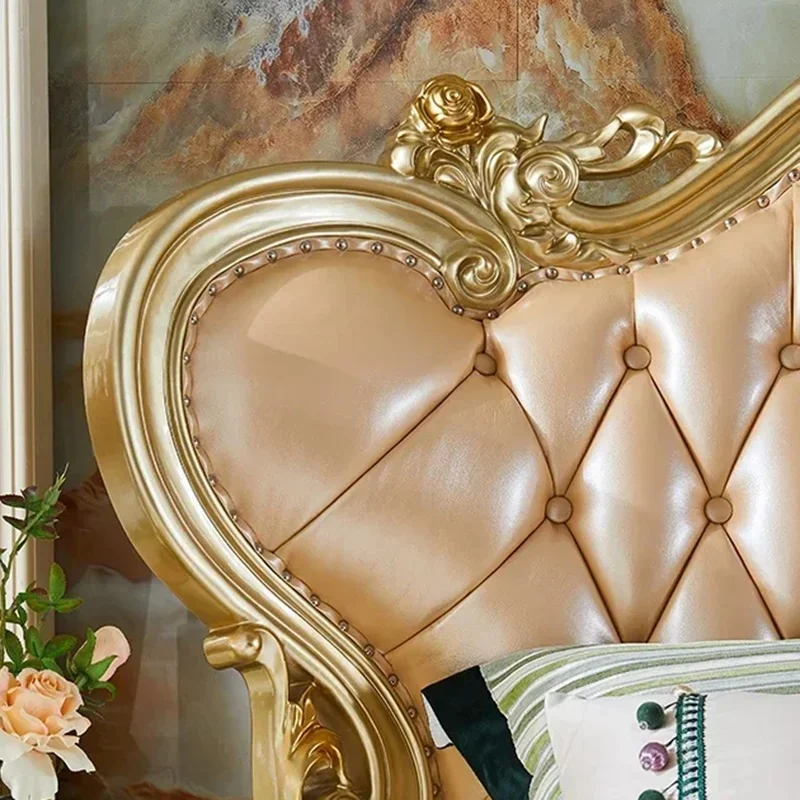 إطار سرير مزدوج مرتفع مقاس كوين تصميم مريح ذهبي فاخر لأثاث غرفة المعيشة