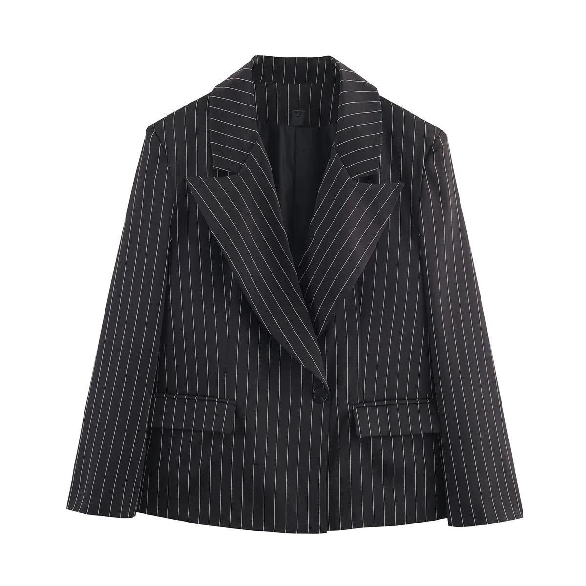 

Women's French Fashion Simple Commuting Style Striped Wide Shoulder Blazer T9PL
