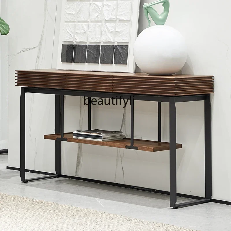 

L North American black walnut wood porch table new Chinese solid wood strip Italian porch table light luxury strip table