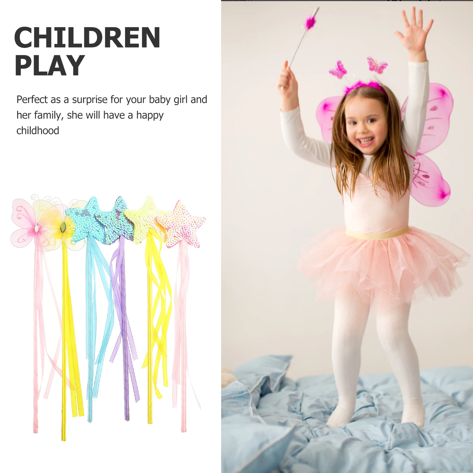 

6pcs Fairy Wand For Girls Kids Fairy Sticks Decorative Cosplay Wand Stage Performance Prop Glitter Ribbon Design Shiny Plaything
