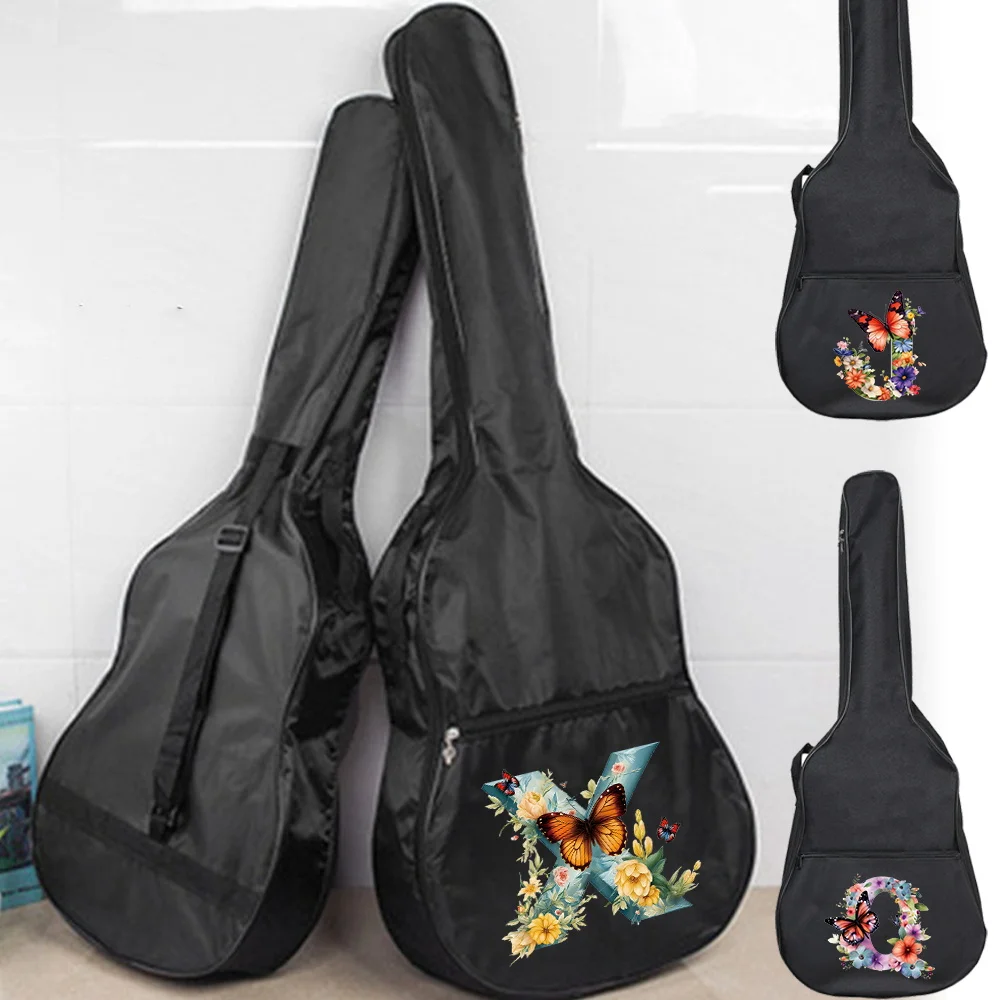 Guitarra elétrica portátil saco preto, série carta borboleta, capa acústica, mochila, clássico, 31-41"