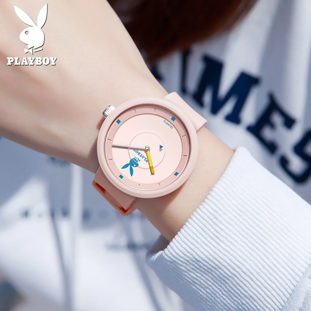 PLAYBOY Casual Sports Watch for Girls Fashion Pink Waterproof Women Watches Gift Luxury Elegant High Quality Women\'s Wristwatch