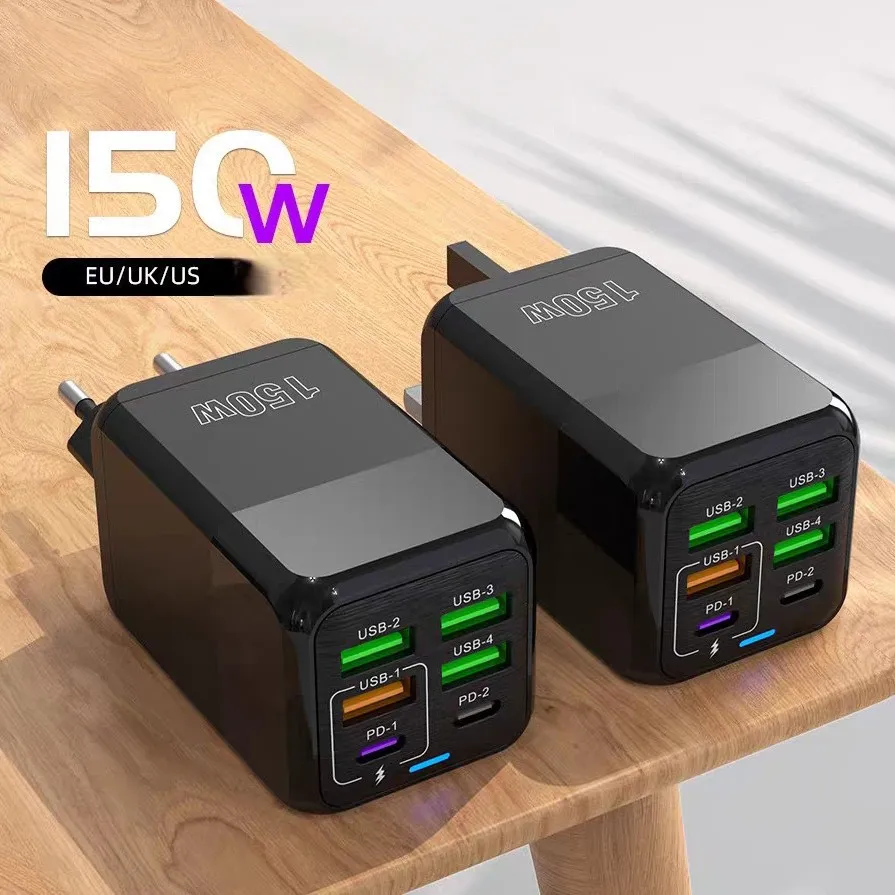 

Зарядное устройство USB-C на 6 портов, 150 Вт, быстрая зарядка, Type-C PD QC3.0, адаптер для зарядки телефонов iPhone, Samsung, Huawei, Xiaomi, iPad