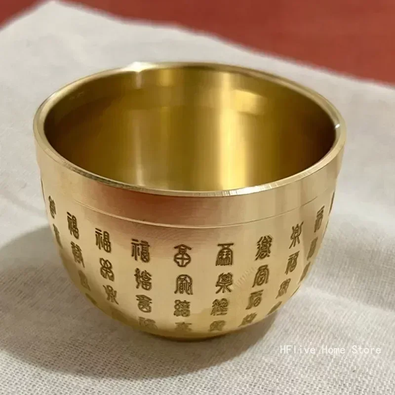 Pure Brass Hundred Blessings Cup Table Top Small Decoration Ashtray Dessert Bowl Fortune Map Treasure Collection Study Bauble