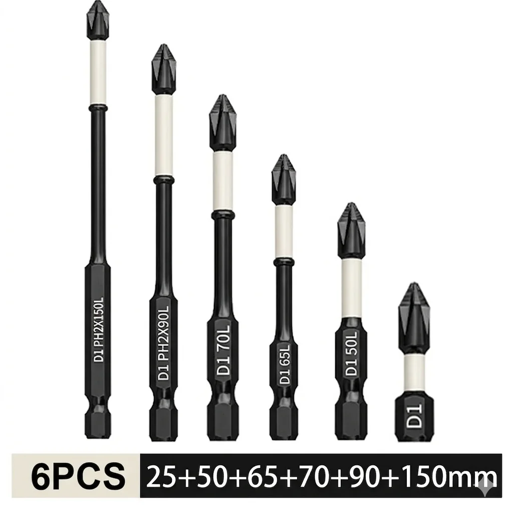 6-teiliges Magnetisches Phillips-Schraubendreher-Bit-Set mit Schlagfester Schraubendreheraufnahme für Schrauben, Holz, Metall, Elektronik und DIY