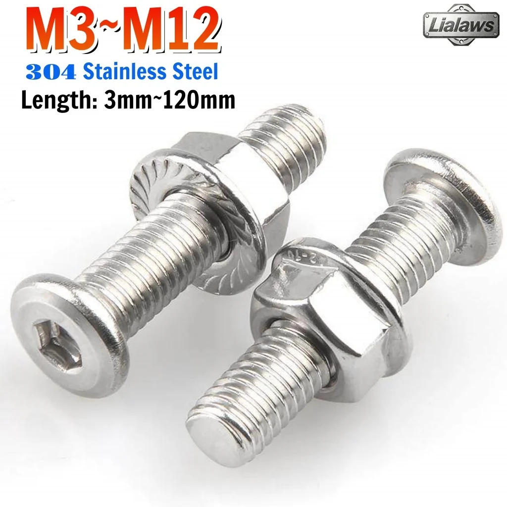 304 Stainless Steel Large Flat Hexagon Socket Head Screw&Flange Nuts Sets for Furniture Connector Joint Bolt M3 M4 M5 M6M8M10M12
