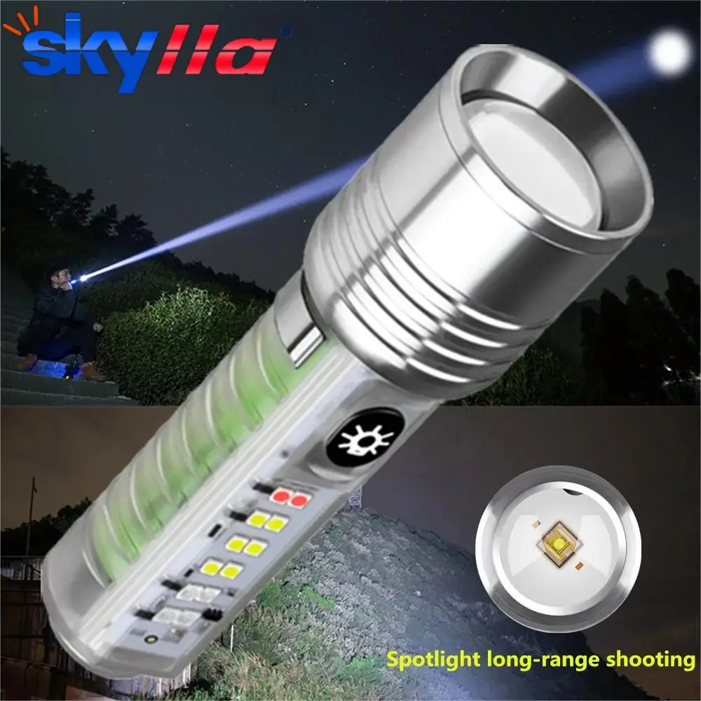 Multifunction Portable Powerful Spotlight Long Range Flashlight Type-C Keychain LED Lamp With Magnet Camping Uv Light Mini Torch