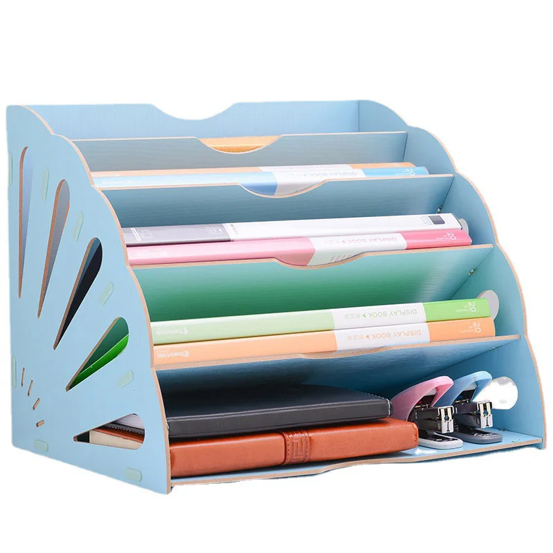 Wooden Fan Shaped Desk File Organizer  Multi-layer Desktop Organizer File Rack Office Stationery Documents File Rack Holder
