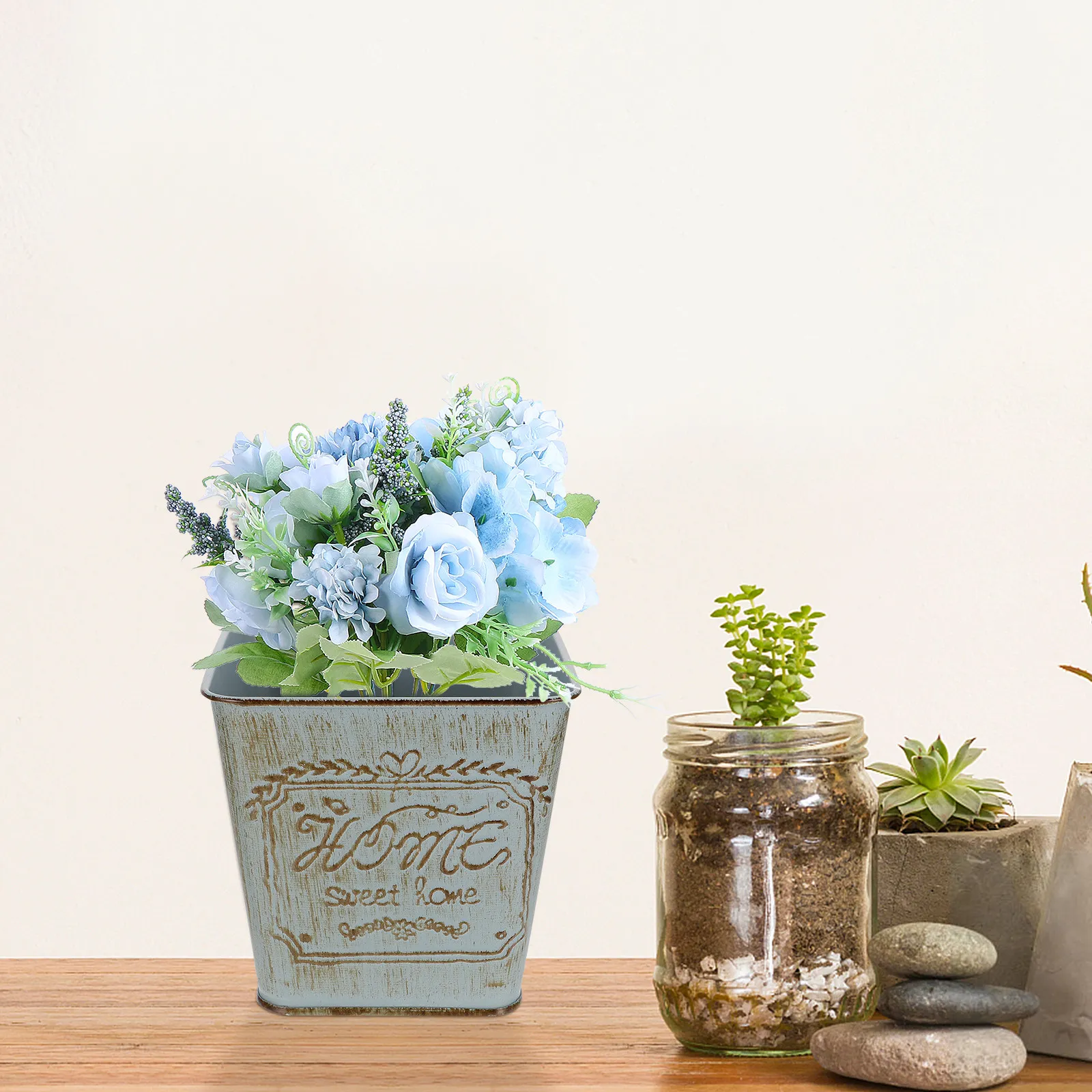 2Pcs Elegant Iron Planter Bucket Flower Pot for Indoor Outdoor Use Succulent Storage Home Decor Rust Proof Sturdy Welding Design