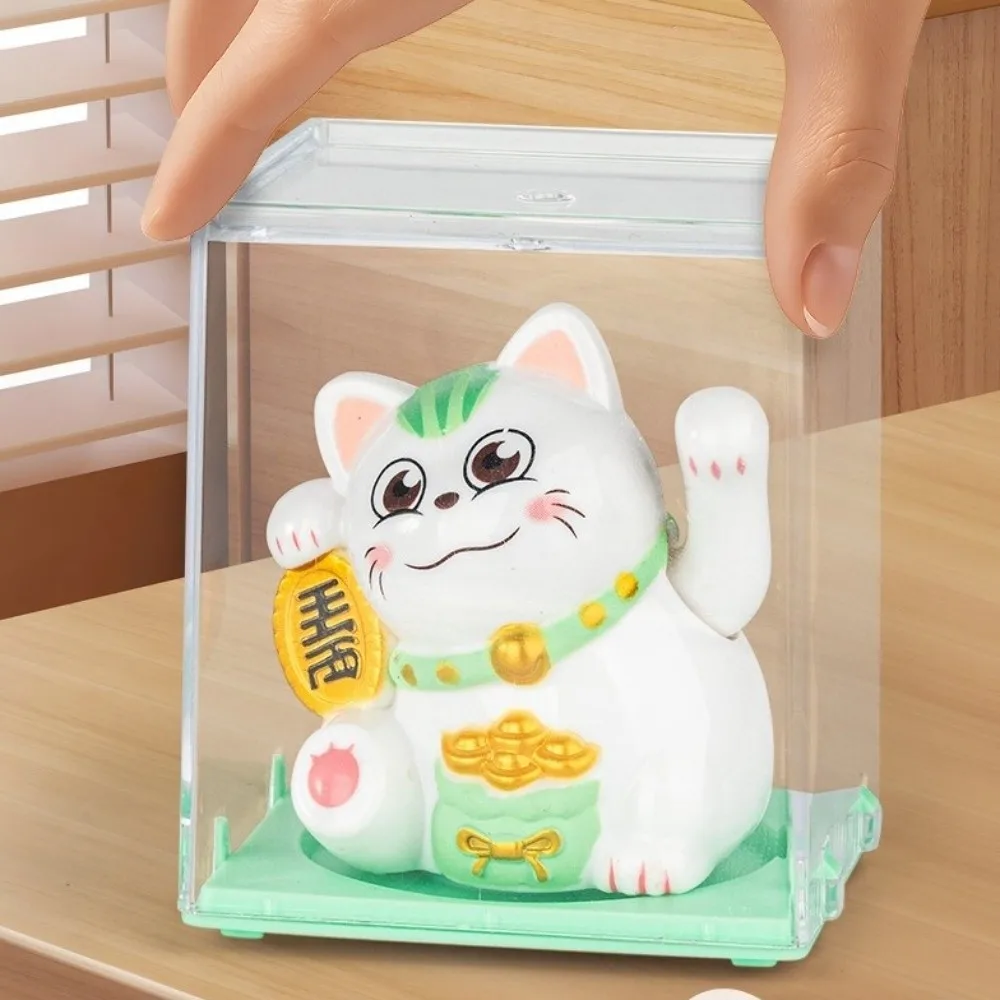 Fortune Cat Light Energy Maneki-neko Welcoming Plastic Lucky Cat Figurines Waving Hand Desktop Ornament Home Decor