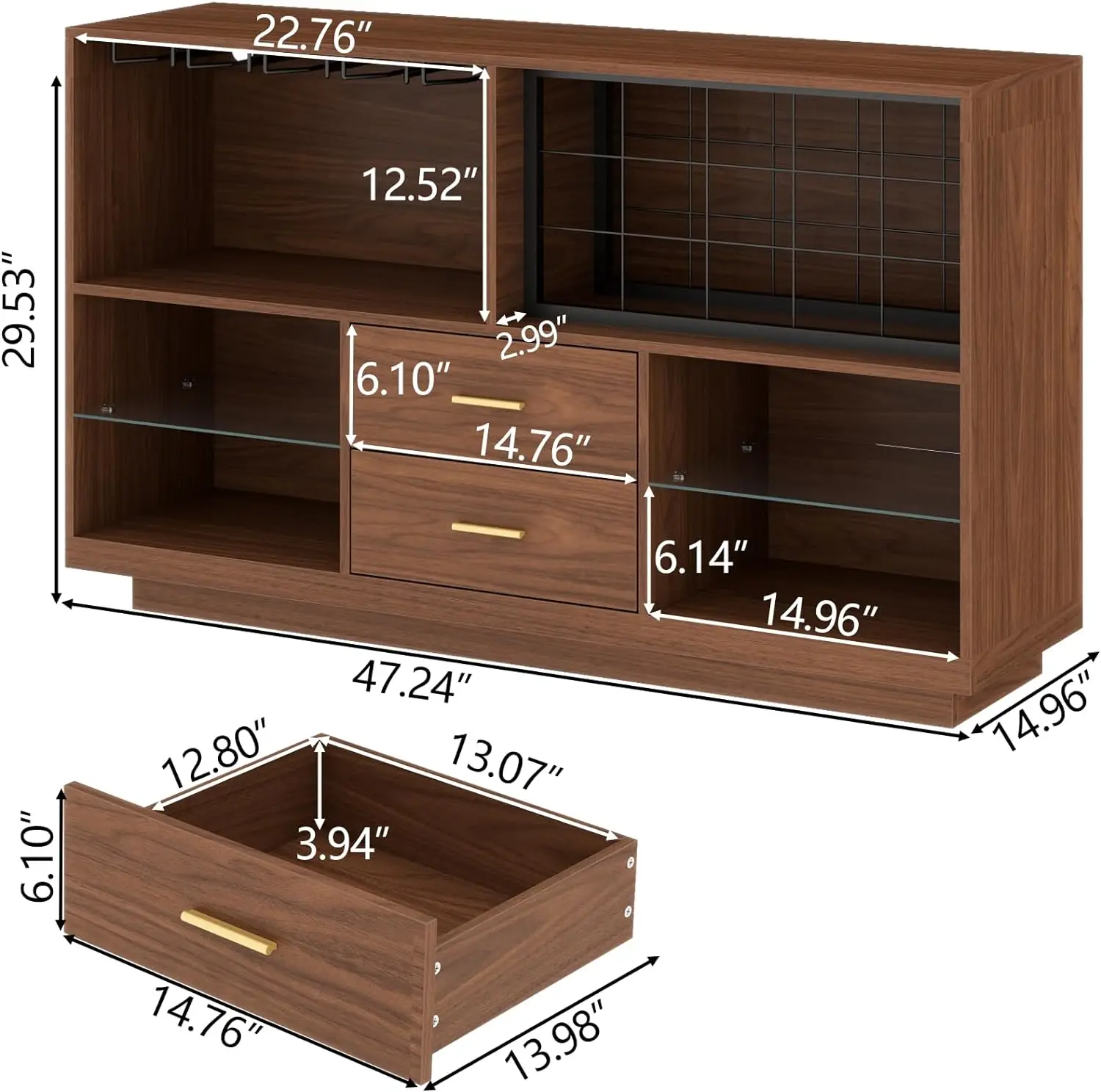 Armoire à vin moderne avec lumières LED et égouts de proximité, buffet à LED, armoire de planche avec porte-verre T1, café à la maison