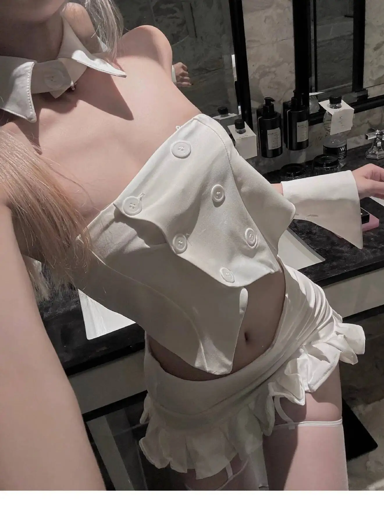 Sweet Sexy Pure Desire Style Skirt Set Pure Desire Bunny Girl Sleepwear Hollow Out Spicy Solid Color Skirt Sets Pure Desire 1VMP