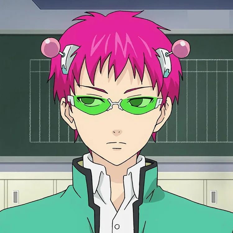Anime The Disastrous Life of Saiki K. Cospalay Saiki Kusuo Wig Hairpins Green Glasses Men Pink Short Hair For Halloween Party