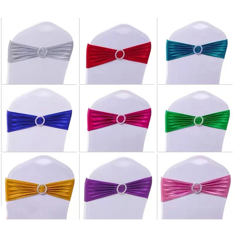 50PCs/lot Wedding Decoration Metallic Gold Chair Sashes Knot Bands Bows For Wedding Party Banquet Event