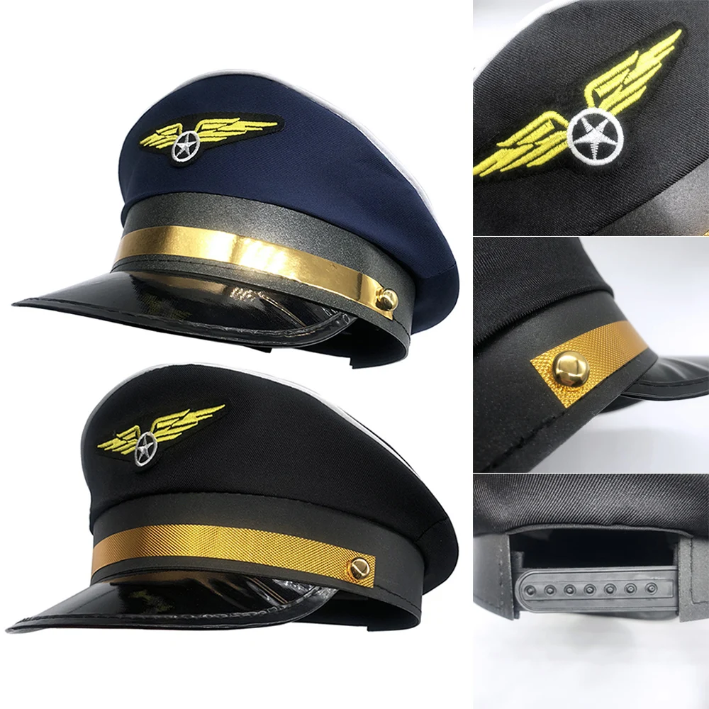 2 Farben Kapitän Hut Cosplay Luftfahrt Kappe Marine Party Kostüm Polizei Matrosen Kappen Leistung Kapitän Hut Mit Abzeichen Unisex 1 STÜCK – Detail 1
