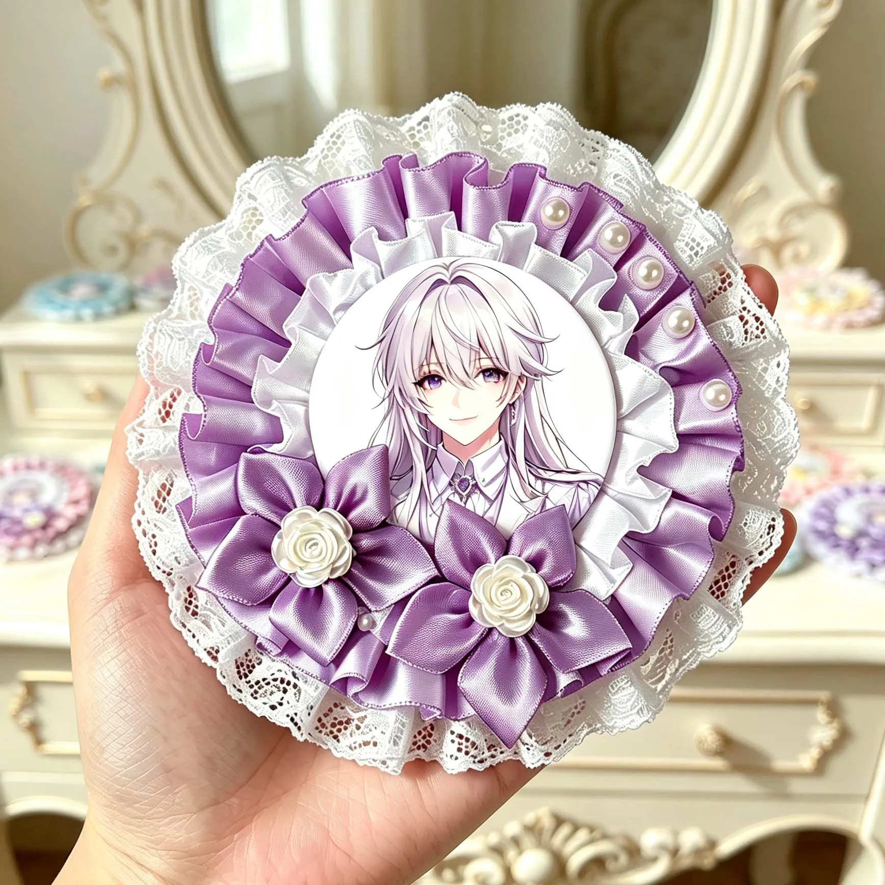 Accesorio para ita bag, soporte para insignias, expositor de fotos de ídolos, flor de encaje, decoración para ita bag, adorno de perlas para ita bag, 58mm, cosas kawaii y Y2K