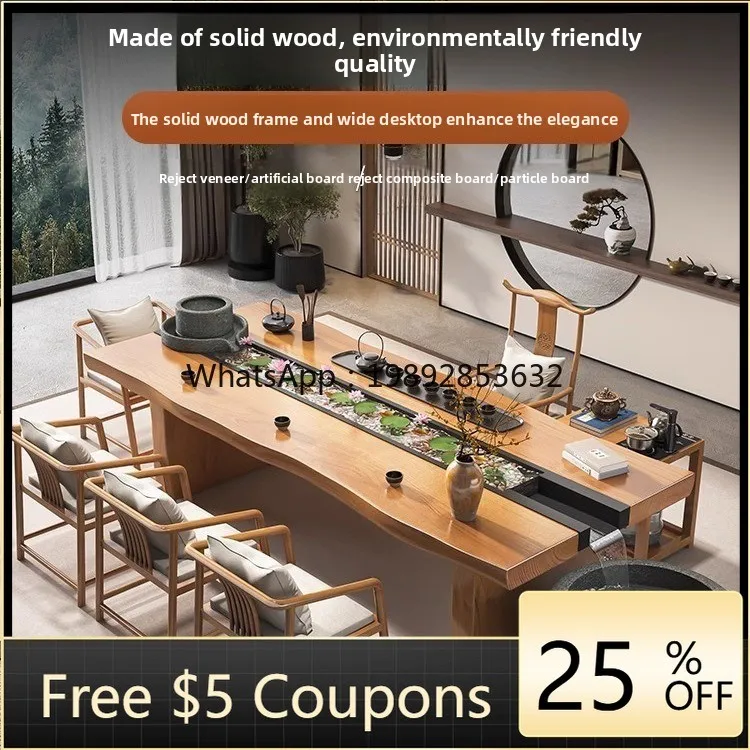 

LYY Modern Minimalist Fish Tank Circulating Eco-Landscape Large Board Solid Wood Flowing Water Home Brewing and Chair Set