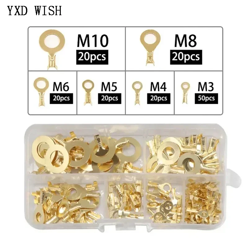 150pcs/set Round Terminal Block DJ431 O-type Lugs Terminals M3-M10 Cold-Pressed Connector Copper Tab Wiring Nose Combination Set