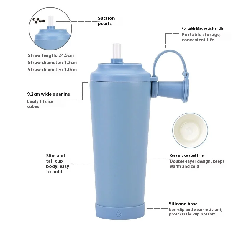Nowy Kubek Termiczny 710ML Przenośny Kubek z Magnetycznym Uchwytem Kubek z Dużym Otworem na Słomkę Kubek z Powłoką Ceramiczną Wewnętrzna Warstwa Ceramiczna Kubek na Wodę
