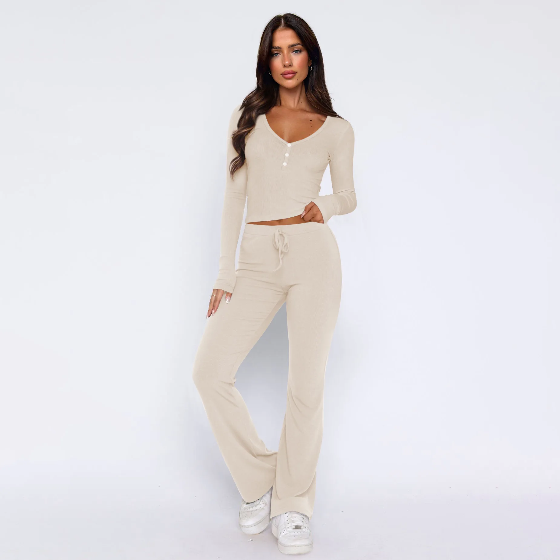 2024 Hot Sale Sweet and Spicy Long Sleeve Top Casual Pants Two-piece Fashion Suit Women's High-end Summer