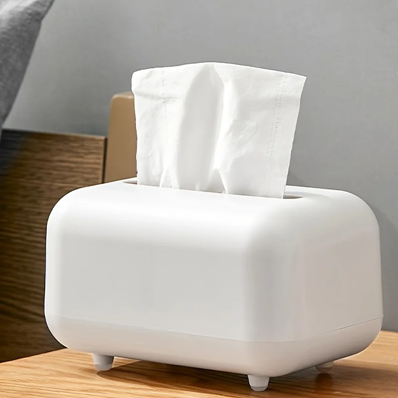 Lid Tissue Box Holder,  Spring-Loaded Living Room Table Napkin Dispenser, Anti-Slip Rubber Feet, ABS Plastic, for Bathroom and D