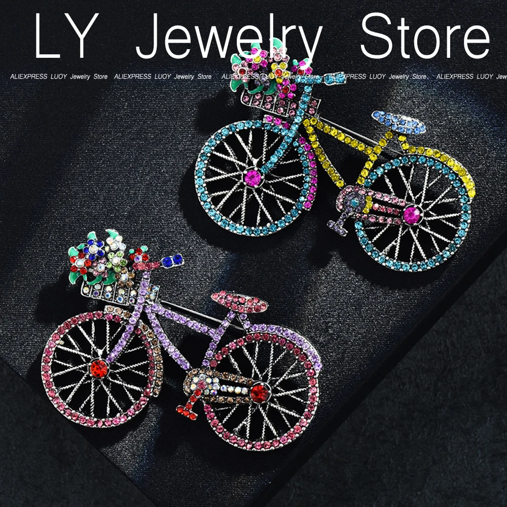Creative Bicycles Shaped Brooch Colorful Full Rhinestones Cycle Bike Lapel Pin For Women Ladies Daily Clothing Decor Accessories